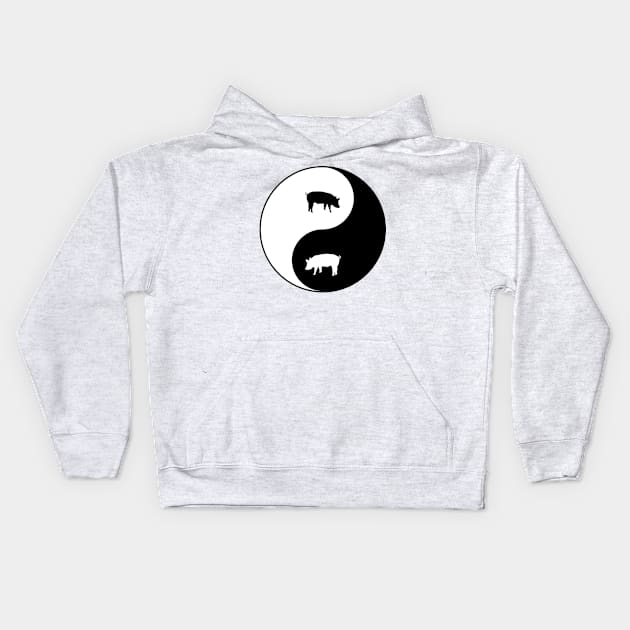 BBQ - Yin Yang Pig Kids Hoodie by Mackabee Designs